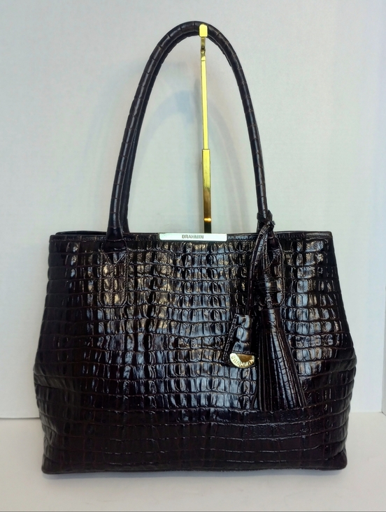 Brahmin Handbags - Brahmin Strada Anytime Croc Embossed Leather Tote In Caviar La Scala, Dark Brown